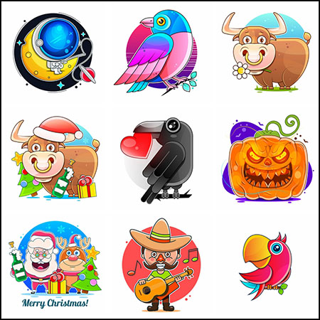 10款可爱卡通动物人物蚂蚁素材网矢量插图精选