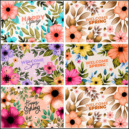 5款春季水彩花卉背景蚂蚁素材网矢量素材精选