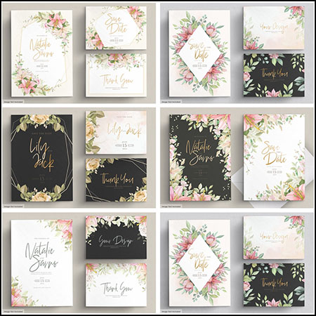 5套浪漫花卉装饰婚礼邀请函邀请卡蚂蚁素材网矢量模板精选