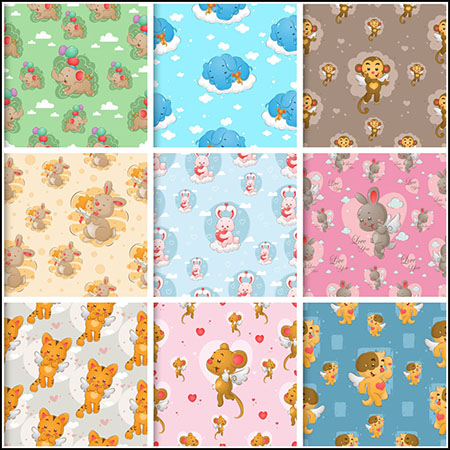9款手绘可爱卡通动物无缝背景图案蚂蚁素材网矢量素材精选
