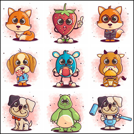 17款可爱手绘拟人化小狗蚂蚁素材网矢量插图精选