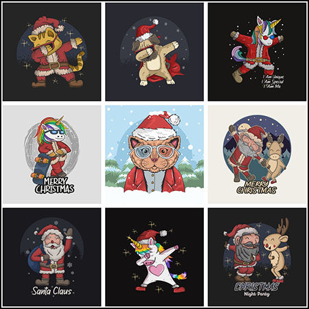 10款圣诞节可爱卡通圣诞老人蚂蚁素材网矢量插图精选