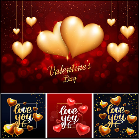 14款浪漫情人节金色爱心横幅背景蚂蚁素材网矢量素材精选