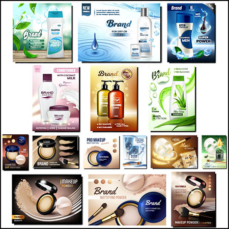 5套化妆品护肤品促销打折海报蚂蚁素材网矢量模板精选