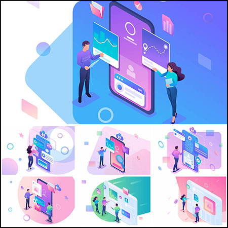 7款互联网技术和商务移动办公蚂蚁素材网矢量插图精选