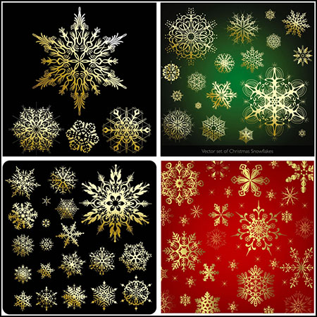 7套金色雪花剪纸蚂蚁素材网矢量插图精选