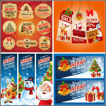 25套圣诞节标签吊牌横幅海报插图背景蚂蚁素材网矢量素材精选