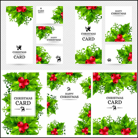 15款圣诞节冬青树冬青果装饰卡片贺卡蚂蚁素材网矢量模板精选