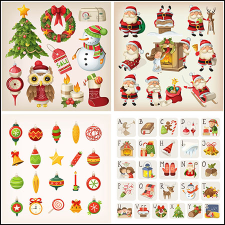 11套圣诞节可爱卡通装饰品圣诞老人蚂蚁素材网矢量素材精选
