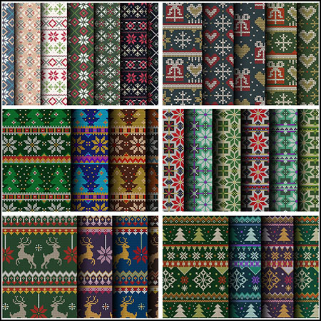 7套针织装饰圣诞风格无缝图案蚂蚁素材网矢量素材精选
