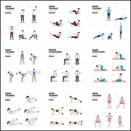 25套运动健身瑜伽卡通人物AI格式