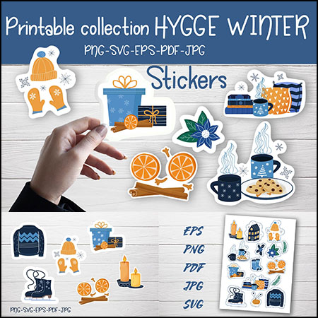 冬季元素可打印贴纸贴签蚂蚁素材网矢量模板精选