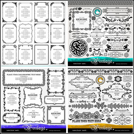 7套复古欧式花纹框架边框蚂蚁素材网矢量模板精选