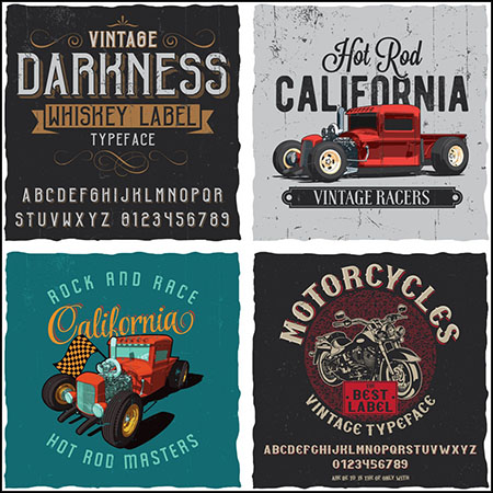 摩托车细节和配件复古海报T恤印染图案蚂蚁素材网矢量模板精选