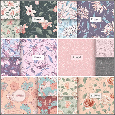 6套手绘彩色复古无缝花纹图案蚂蚁素材网矢量背景精选