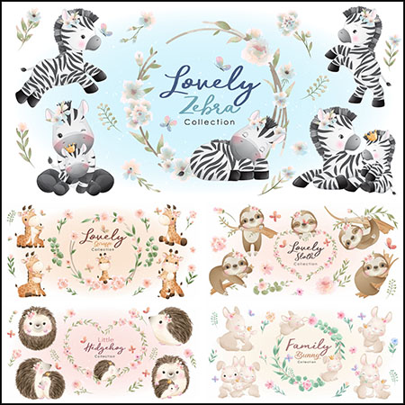 7套可爱水彩卡通动物蚂蚁素材网矢量插图精选