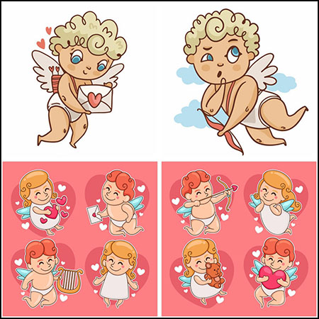 12款情人节国外可爱卡通丘比特蚂蚁素材网矢量插图精选