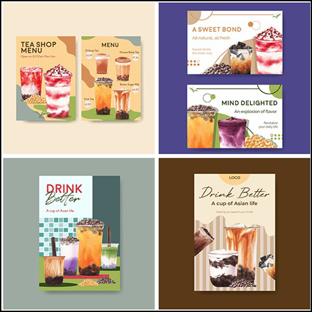 4款夏季饮品奶茶冷饮海报蚂蚁素材网矢量模板精选