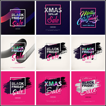 14款黑色星期五圣诞节抽象促销打折海报蚂蚁素材网矢量模板精选