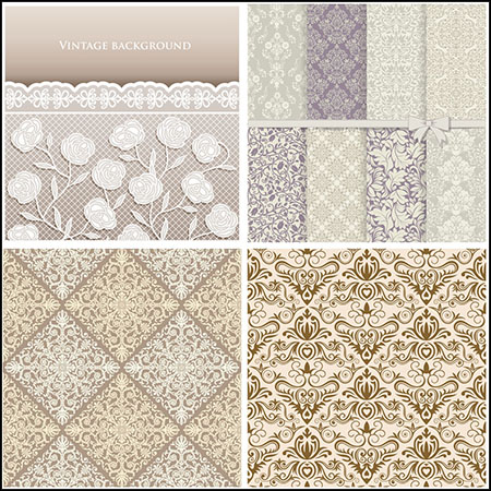 7套欧式复古剪纸花卉花纹墙纸背景蚂蚁素材网矢量素材精选