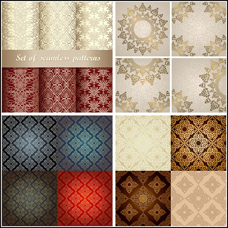 10套欧式复古花纹图案无缝背景蚂蚁素材网矢量素材精选