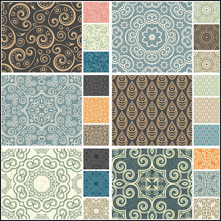 6套欧式花纹无缝图案背景蚂蚁素材网矢量素材精选