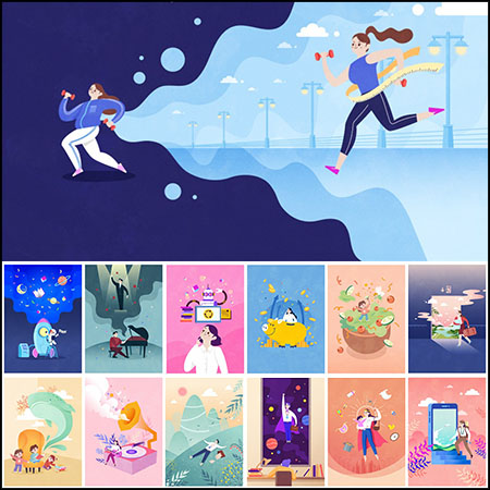 16款儿童梦幻科技宇航员星空风景插画背景蚂蚁素材网矢量素材精选