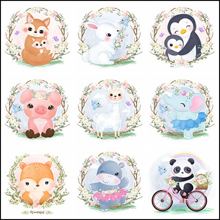 9款可爱水彩卡通动物蚂蚁素材网矢量插图精选