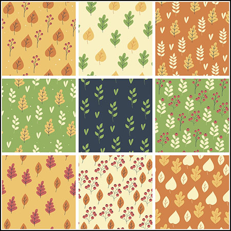10款植物秋季落叶无缝背景图案PNG免抠图/AI/EPS蚂蚁素材网矢量素材精选