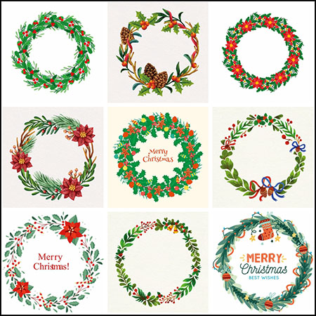 10款圣诞节漂亮的花环花圈AI/EPS蚂蚁素材网矢量素材精选
