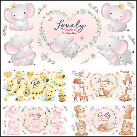 7款可爱水彩卡通动物蚂蚁素材网矢量插图精选