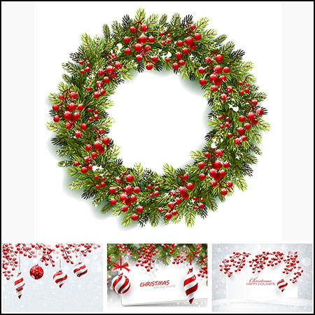 7款圣诞节圣诞球和花环装饰插图蚂蚁素材网矢量素材精选