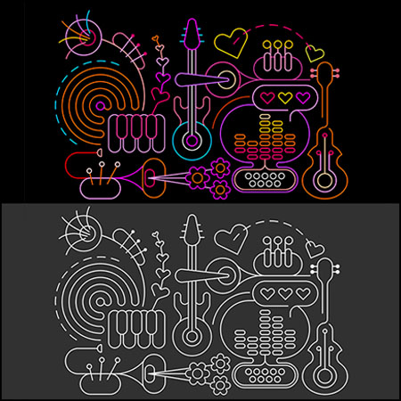 4款抽象音乐乐器蚂蚁素材网矢量插图精选
