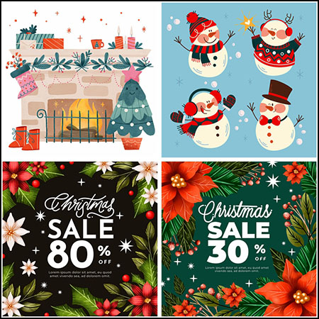 6款圣诞节促销背景雪人插图蚂蚁素材网矢量素材精选