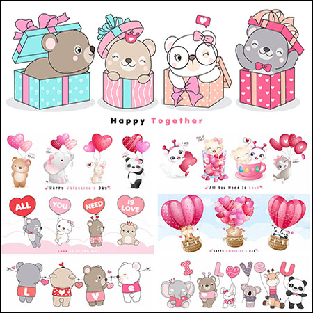 9款情人节儿童生日派对可爱小熊蚂蚁素材网矢量插图精选