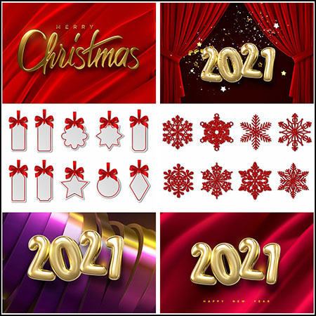 7套圣诞节剪纸雪花吊牌圣诞球和横幅背景蚂蚁素材网矢量素材精选