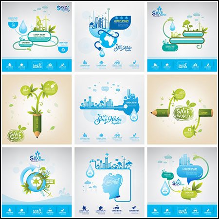 11款节约用水保护环境生态信息图表蚂蚁素材网矢量插图精选