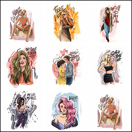 8款时尚年轻女孩蚂蚁素材网矢量插图精选