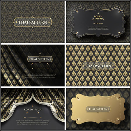 传统手绘黑色和金色花卉图案背景蚂蚁素材网矢量素材精选