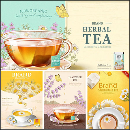 32款袋装菊花茶柠檬茶花茶矢量横幅海报