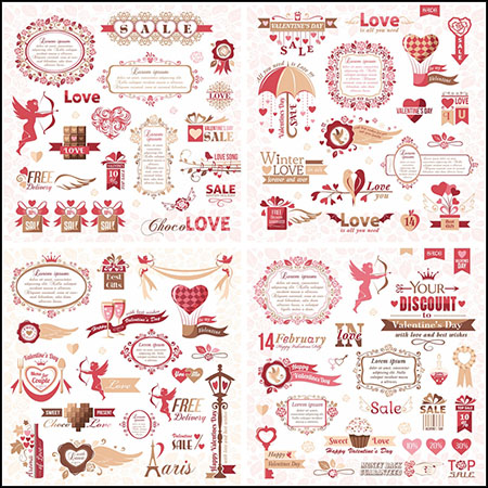 9套情人节框架边框促销打折标签蚂蚁素材网矢量素材精选