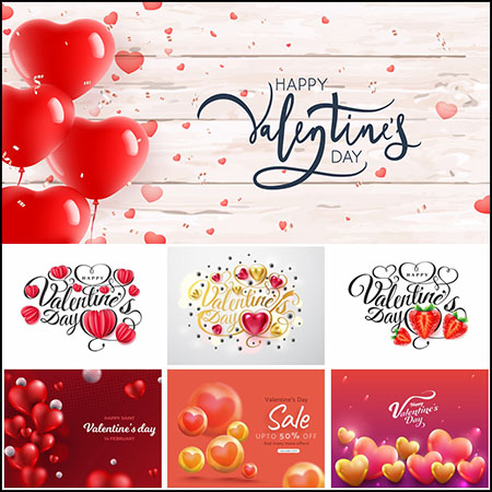 11款浪漫情人节快乐艺术字和促销横幅蚂蚁素材网矢量插图精选