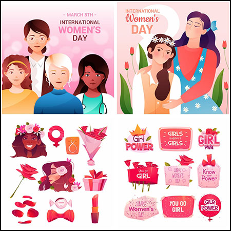 8套3.8妇女节海报装饰插图蚂蚁素材网矢量素材精选