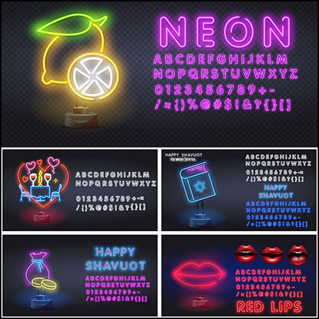 7套霓虹LOGO标志标牌和英文字母数字蚂蚁素材网矢量素材精选