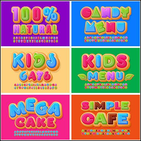 6款3D立体糖果风英文字母和数字蚂蚁素材网矢量素材精选