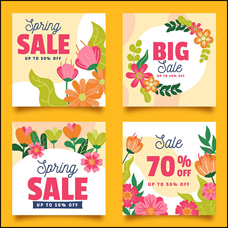 4款春季花卉装饰促销打折横幅蚂蚁素材网矢量模板精选
