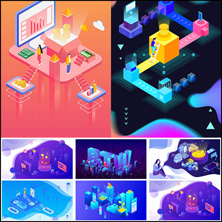 11款比特币金融元素2.5D等距蚂蚁素材网矢量插图精选