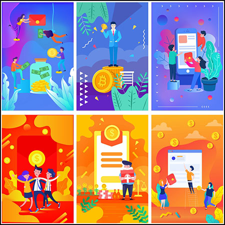 9款电商金融红包福利扁平化插图蚂蚁素材网矢量素材精选