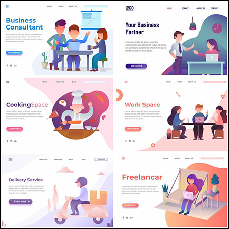 12款商务科技办公UI网页插图插画蚂蚁素材网矢量素材精选