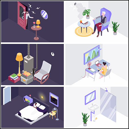 16款日常生活元素2.5D等距插图